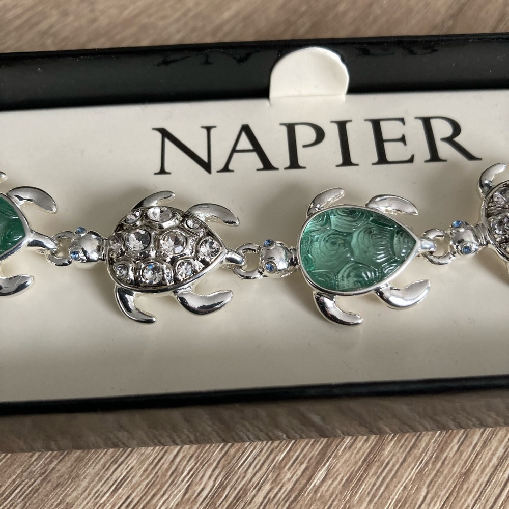 Beach Inspired Silver Crystal and Sage Green Turtle Bracelet